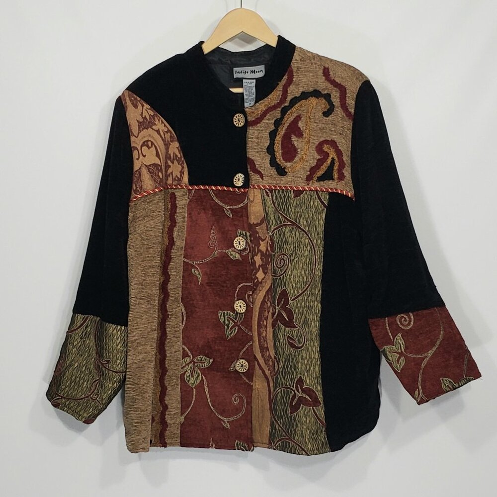 Indigo Moon Patchwork Tapestry Jacket Women's Plu… - image 1